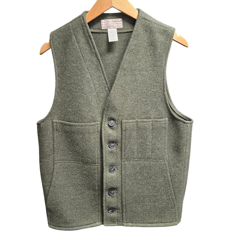 Genuine Filson Garment 100% Virgin Wool Mens Forest Green Vest Size 38